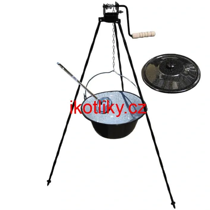 Smaltovaný kotlík 13 L + poklice + stojan s kladkou VAR