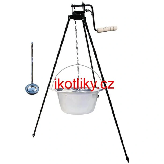 Nerezový kotlík 14 L + poklice + stojan s kladkou VAR