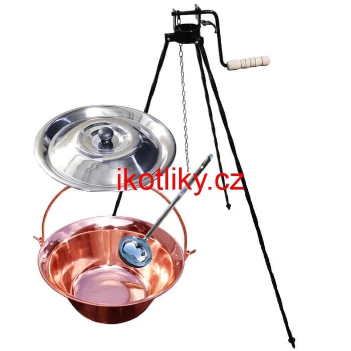 Měděný kotlík 10 L (1,2 mm) + poklice + stojan s kladkou VAR
