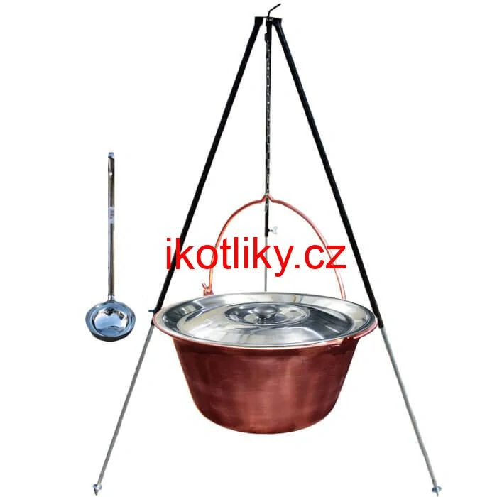 Měděný kotlík 30 L (1,2 mm) + poklice + teleskopický stojan