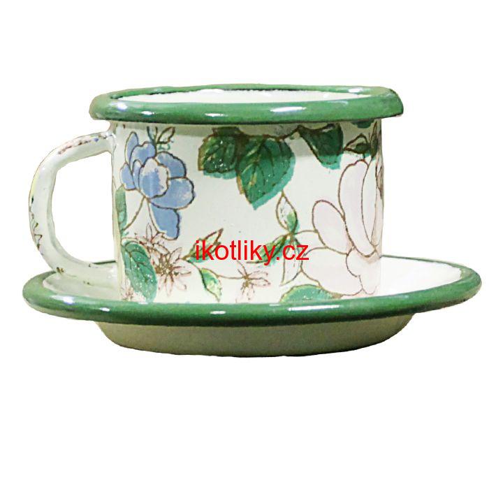 Smaltovaný šálek + podšálek
