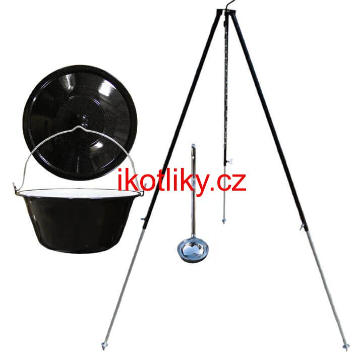 Smaltovaný kotlík 30 L poklice + teleskopická trojnožka 1,40 m