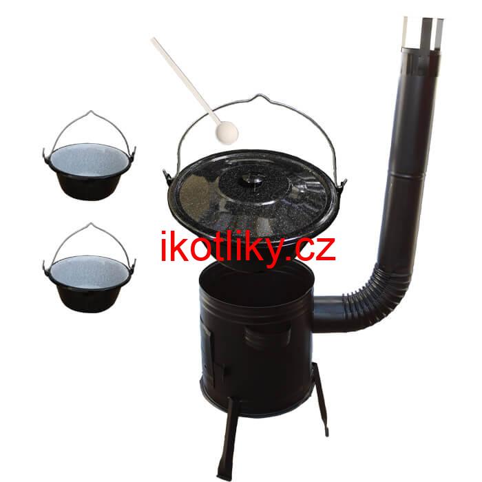 Smaltovaný kotlík 10 L (1,2 mm) + kovová kotlina 31 CLASSIC (KOV) + 2 smaltované servírovací kotlíky 0,8 L