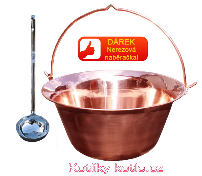 Měděný kotlík 30 L + antikórová naběračka